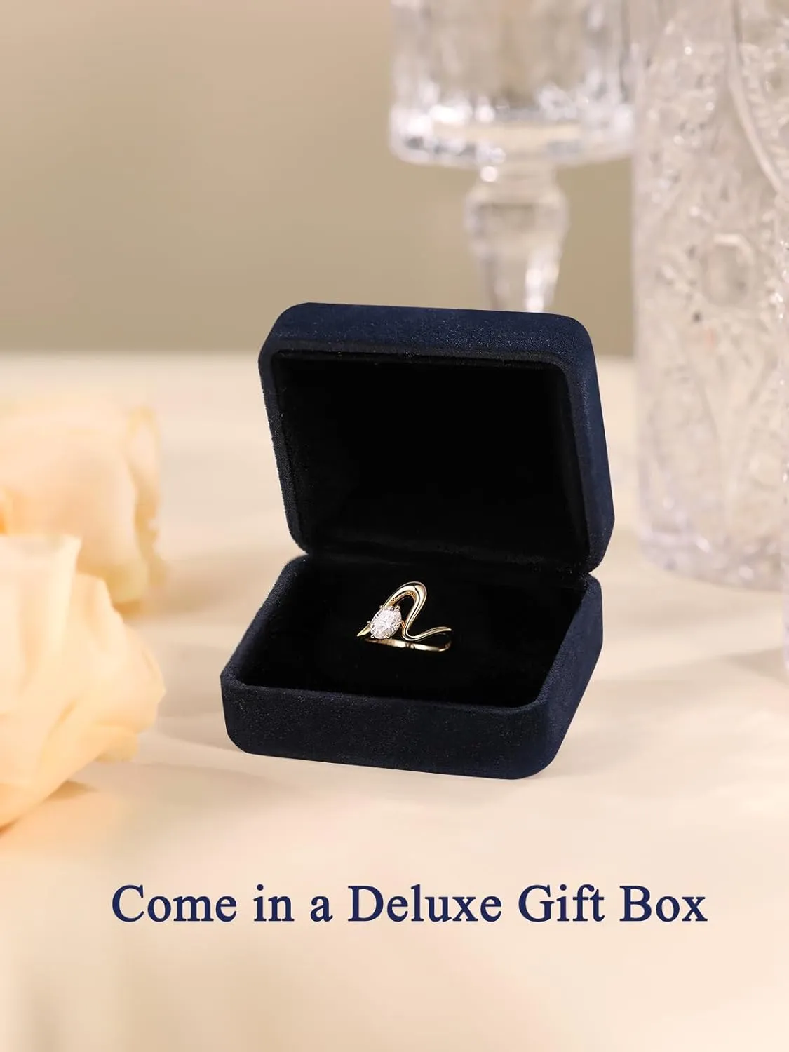 1 Carat Oval Cut Moissanite Novelty Wave Ring for Women, 925 Sterling Silver with 18K Yellow Gold Plated, Wedding Engagement Promise Aniversary Ring, Birthday Valentines Mothers Day Ideal Gift for Her