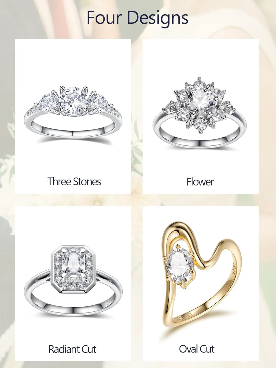 1 Carat Oval Cut Moissanite Novelty Wave Ring for Women, 925 Sterling Silver with 18K Yellow Gold Plated, Wedding Engagement Promise Aniversary Ring, Birthday Valentines Mothers Day Ideal Gift for Her
