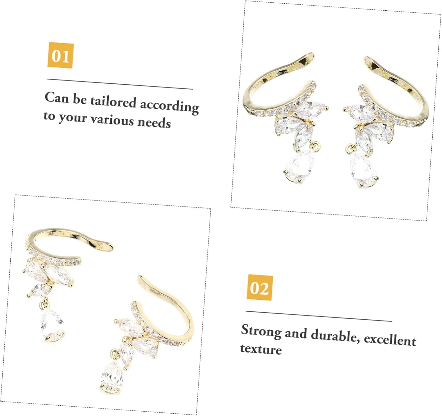 1 Pair Zircon Ear Women Zircon Ear Cuff Clip on Earring Zircon Earring Ear Cuff Clip on Zircon Earring