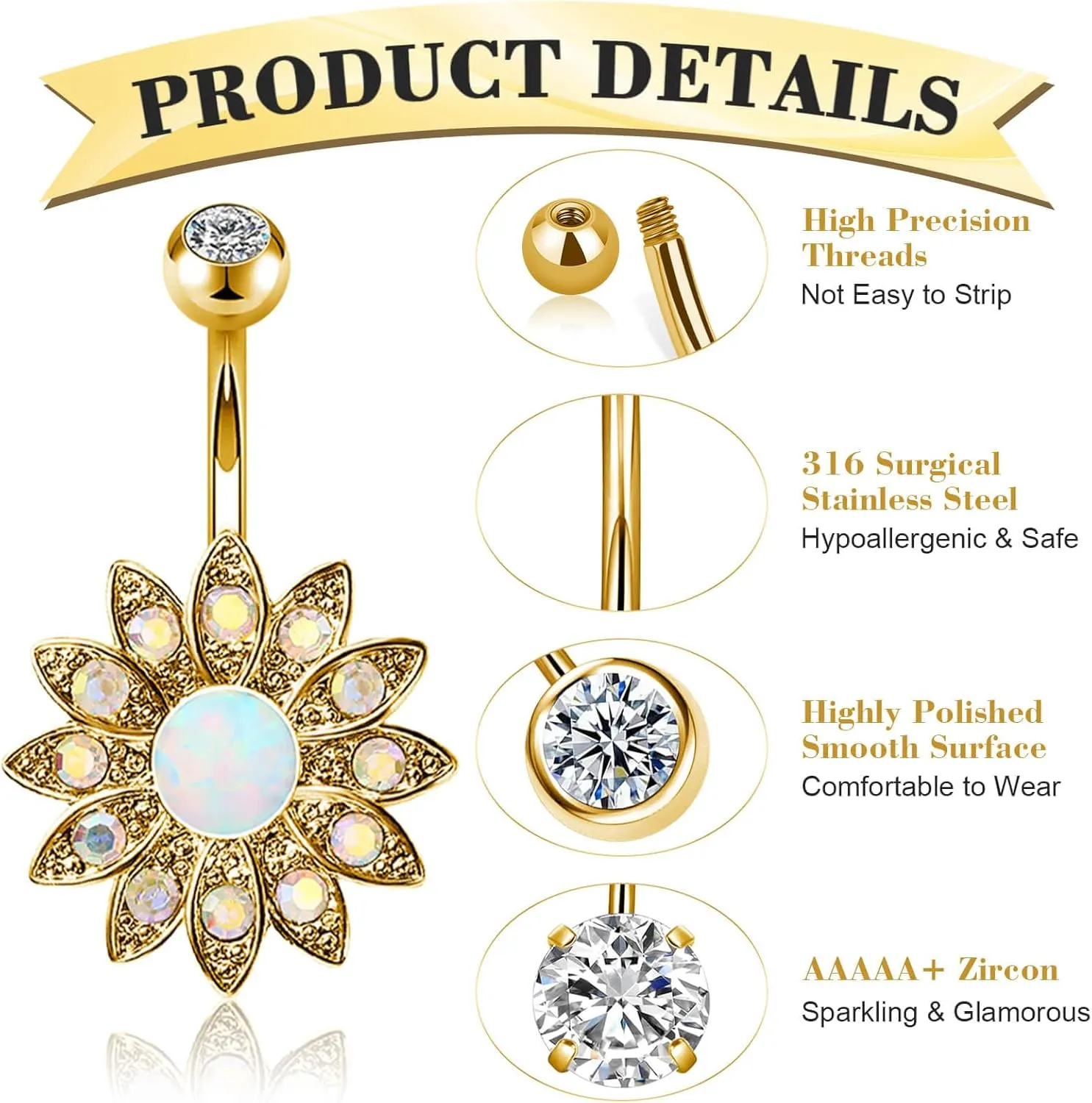 10 Pcs Hypoallergenic Belly Button Rings, 14G Surgical Steel Belly Piercing Jewelry With Cubic Zirconia Diamond Barbs