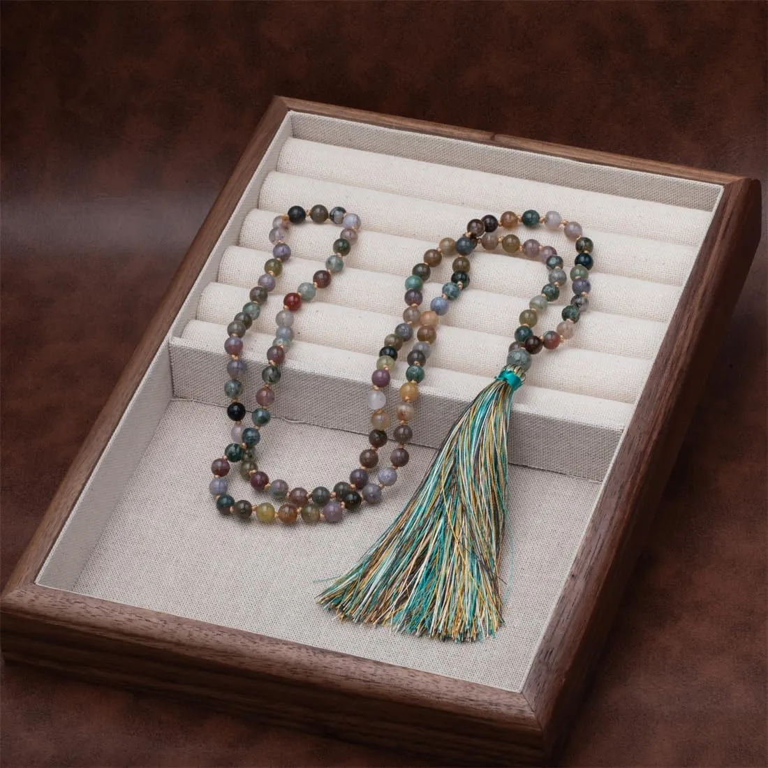 108 Mala Beads Necklace Natural Stones Meditation Necklace 108 Hand Knotted Japa Mala Beaded Tassel Necklace