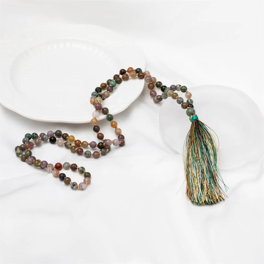 108 Mala Beads Necklace Natural Stones Meditation Necklace 108 Hand Knotted Japa Mala Beaded Tassel Necklace