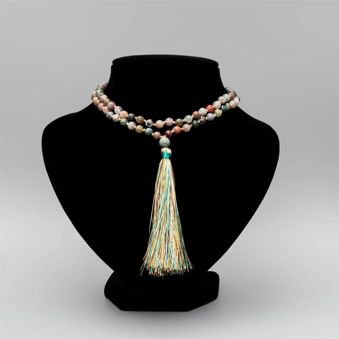 108 Mala Beads Necklace Natural Stones Meditation Necklace 108 Hand Knotted Japa Mala Beaded Tassel Necklace