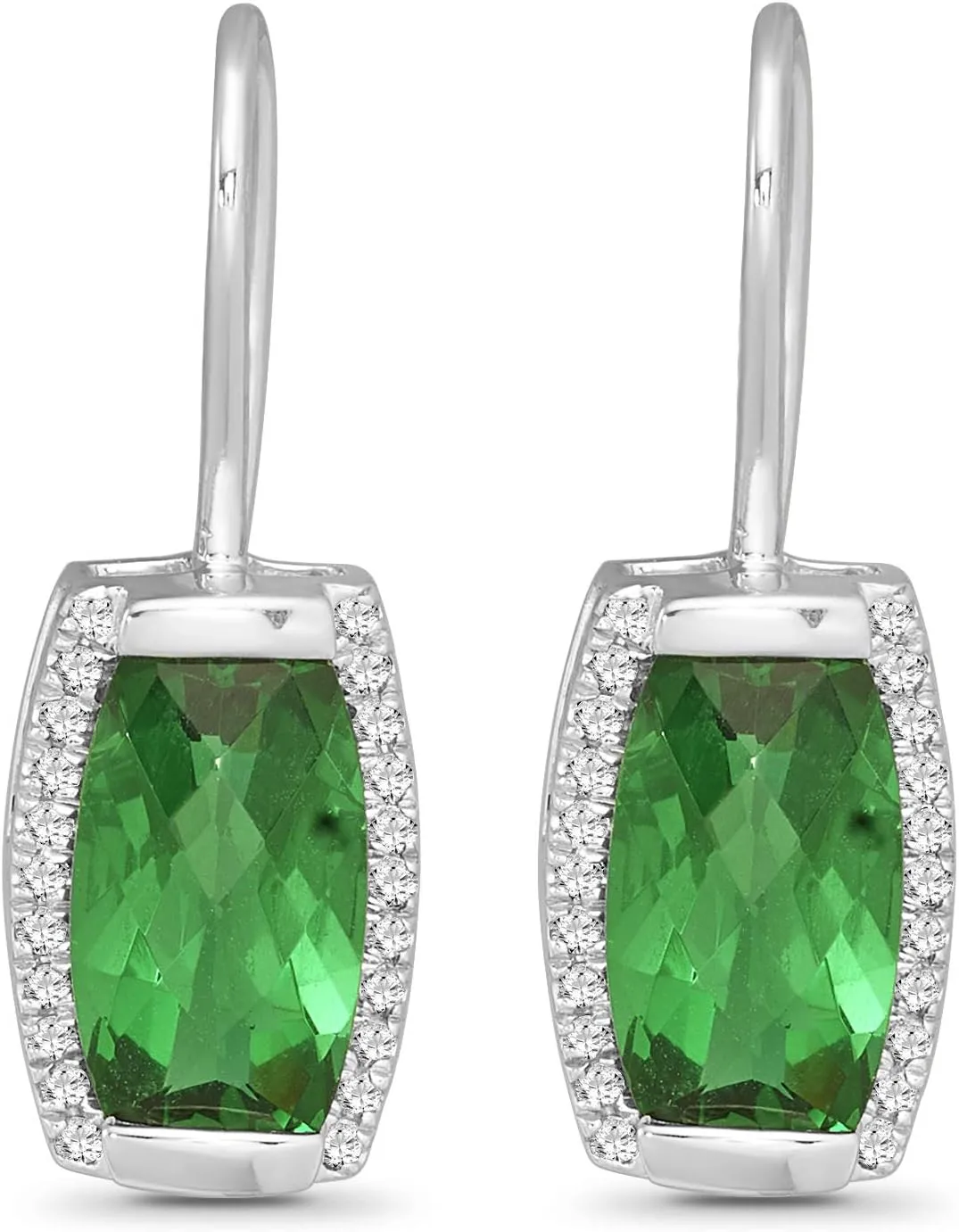 10K Gold and Silver Diamond and Lab-Created Emerald Dangle Earrings (1/6 cttw, I-J Color, I2-I3 Clarity)
