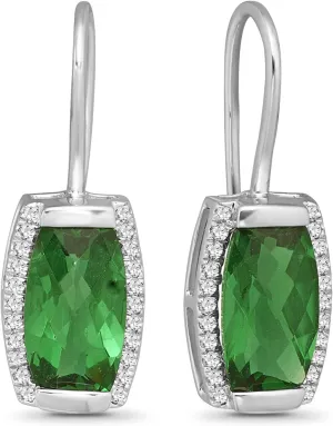 10K Gold and Silver Diamond and Lab-Created Emerald Dangle Earrings (1/6 cttw, I-J Color, I2-I3 Clarity)