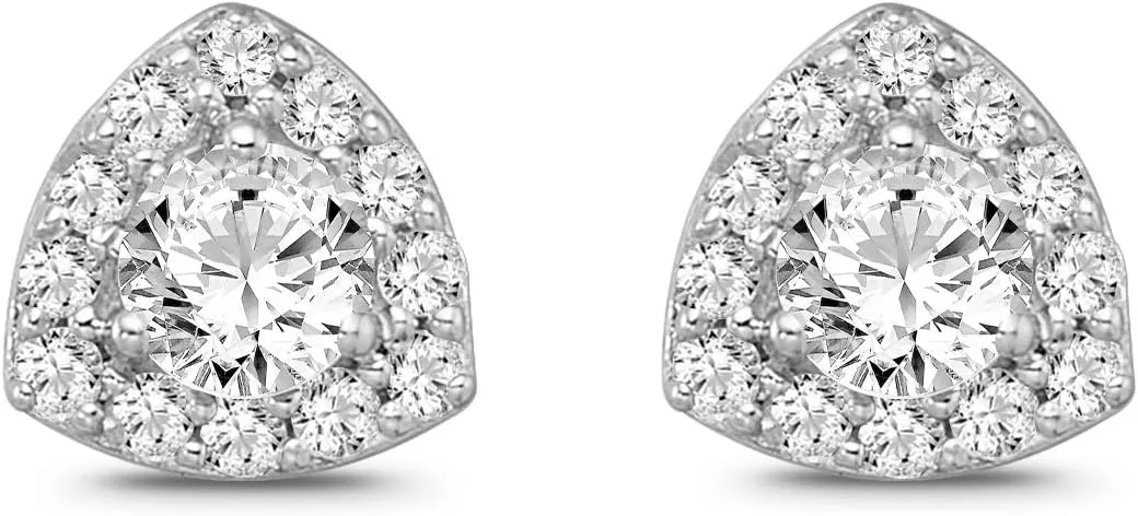 10k Gold or Silver Diamond Halo Stud Earrings (1/3 cttw, I-J Color, I2-I3 Clarity)