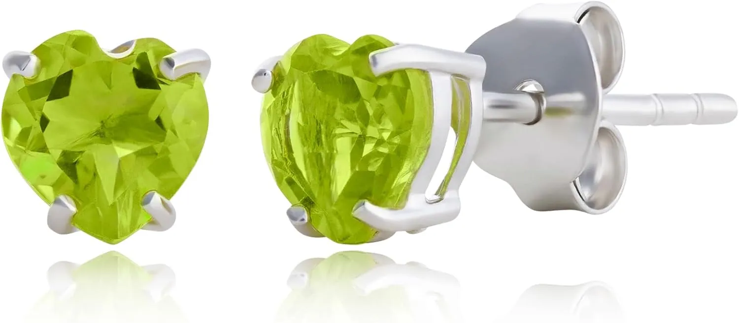 10k White Gold Heart Stud Earrings for Women with Birthstone by MAX   STONE