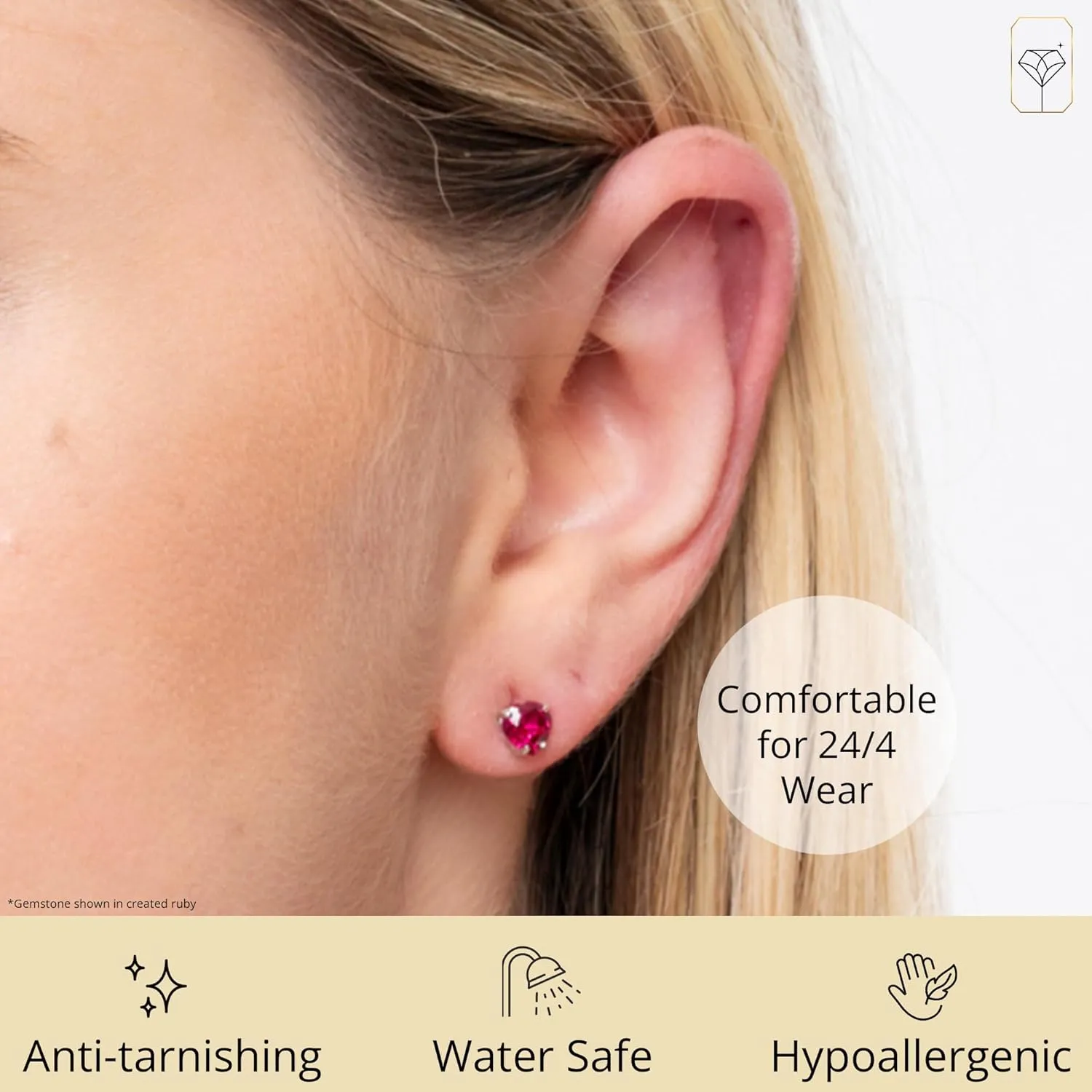 10k White Gold Heart Stud Earrings for Women with Birthstone by MAX   STONE