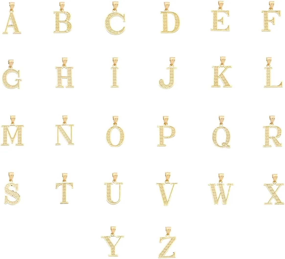 10K Yellow Gold Diamond Cut A to Z Alphabet Initial Letter Charm Necklace Pendant (Small Size)
