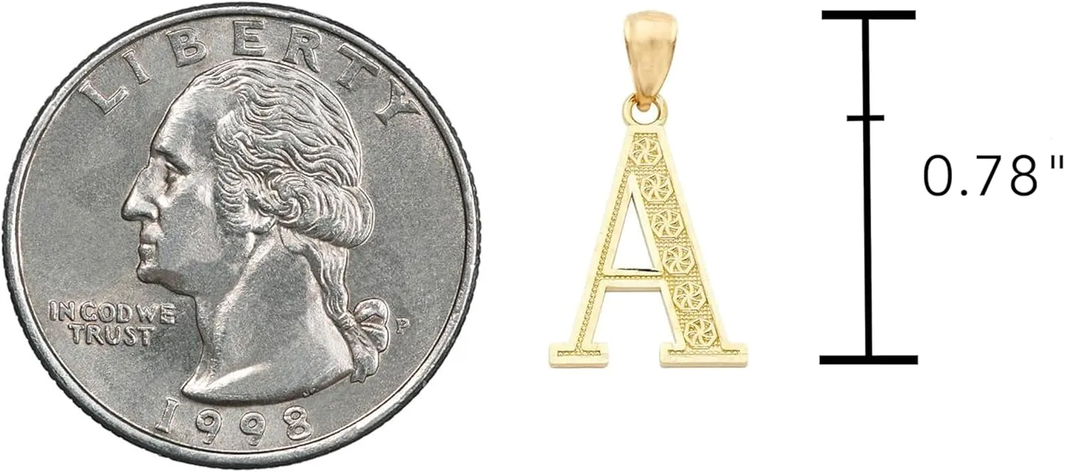 10K Yellow Gold Diamond Cut A to Z Alphabet Initial Letter Charm Necklace Pendant (Small Size)
