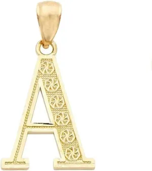 10K Yellow Gold Diamond Cut A to Z Alphabet Initial Letter Charm Necklace Pendant (Small Size)