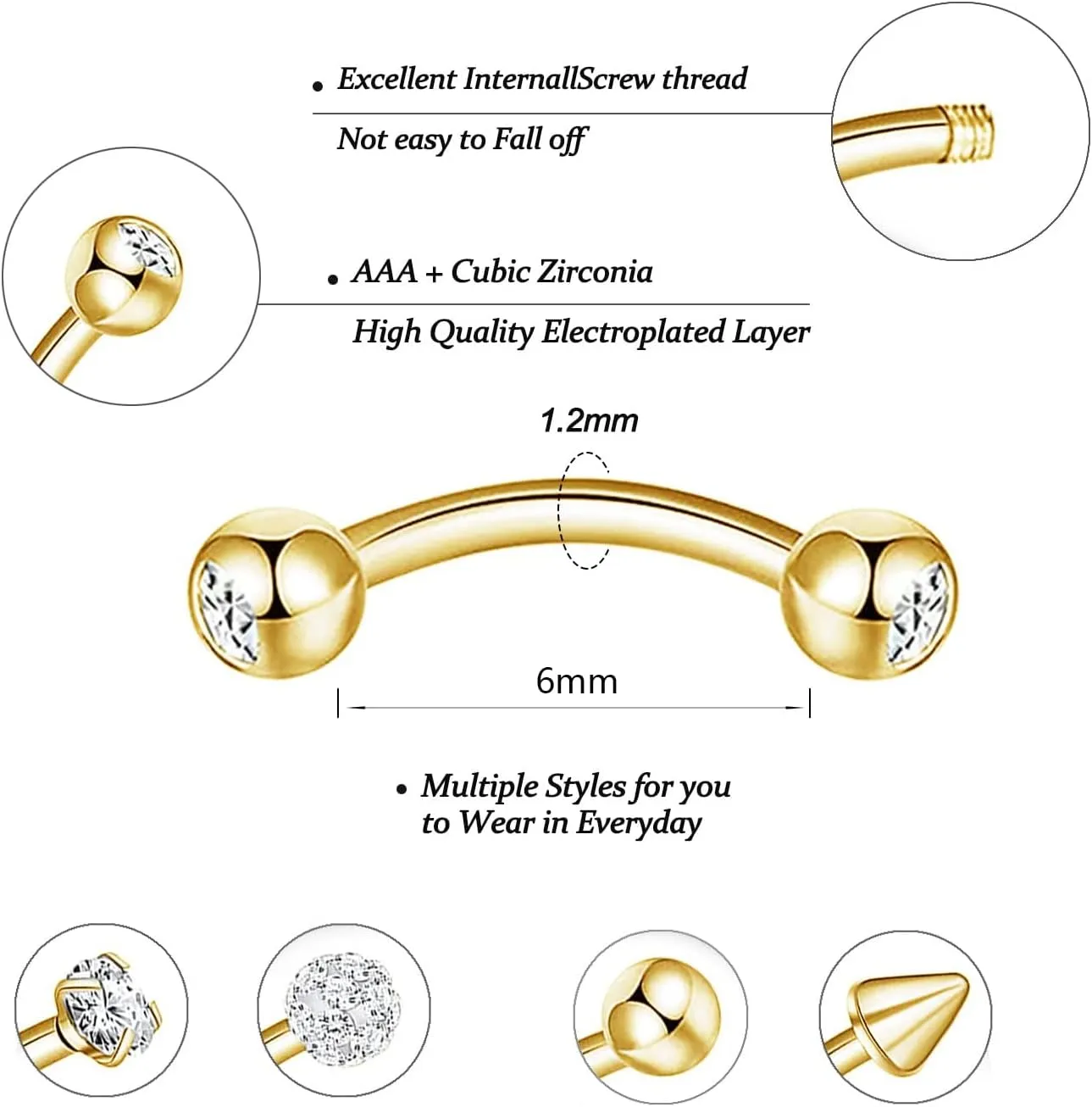 10Pcs Eyebrow Piercing Jewelry Eyebrow Rings 16G Curved Barbell Cartilage Earring Lip Belly Rings Daith Rook Earrings Helix Conch Piercing Tragus Earrings for Women Men
