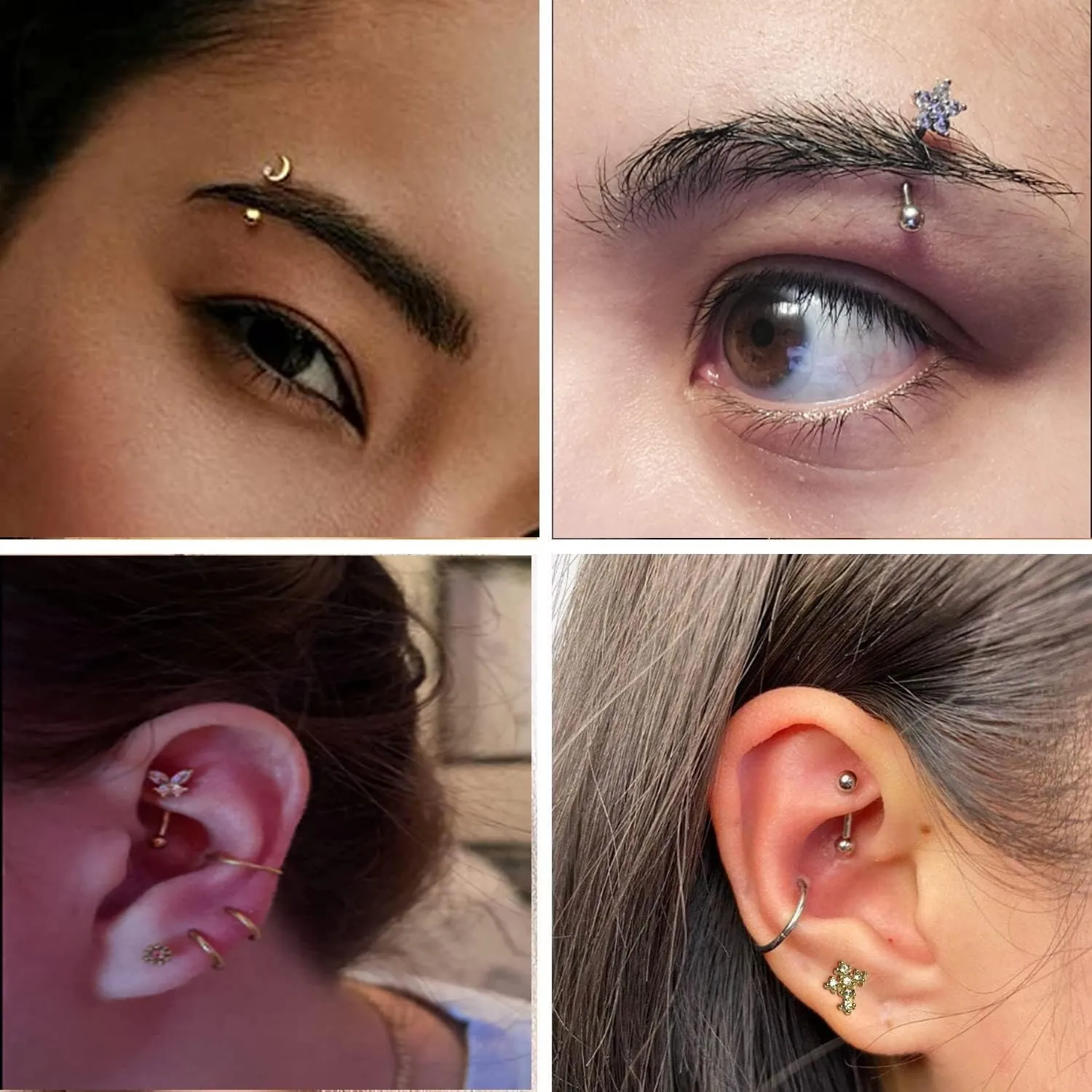 10Pcs Eyebrow Piercing Jewelry Eyebrow Rings 16G Curved Barbell Cartilage Earring Lip Belly Rings Daith Rook Earrings Helix Conch Piercing Tragus Earrings for Women Men