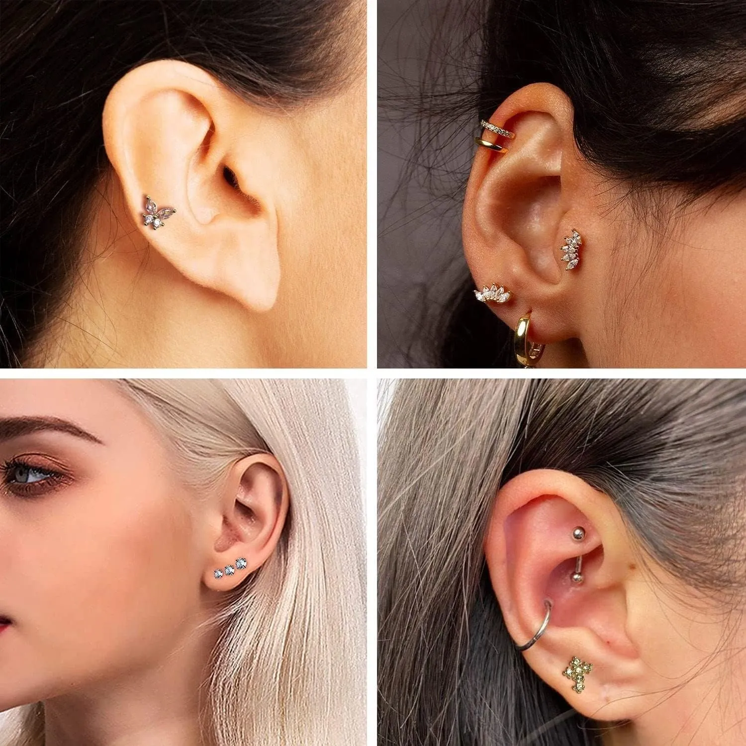 10Pcs Eyebrow Piercing Jewelry Eyebrow Rings 16G Curved Barbell Cartilage Earring Lip Belly Rings Daith Rook Earrings Helix Conch Piercing Tragus Earrings for Women Men