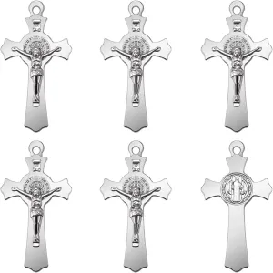 10Pcs Metal Saint Benedict Medals Cross Charm Rosary Center INRI Crucifix Pendant Beads DIY Catholic Jewelry Gifts Necklace Keychain for Men Women