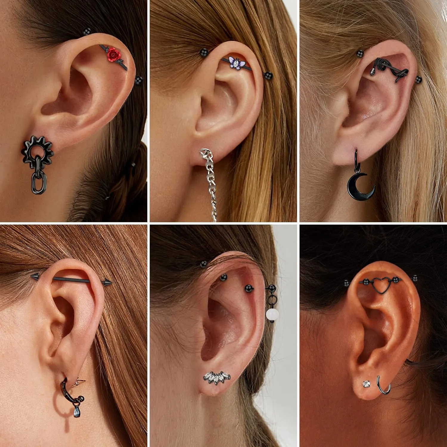14G Industrial Piercing Jewelry Stainless Steel Industrial Earring for Women Men Snake Chain Dangle Cartilage Helix Piercing Jewelry Industrial Piercing Bar 38MM
