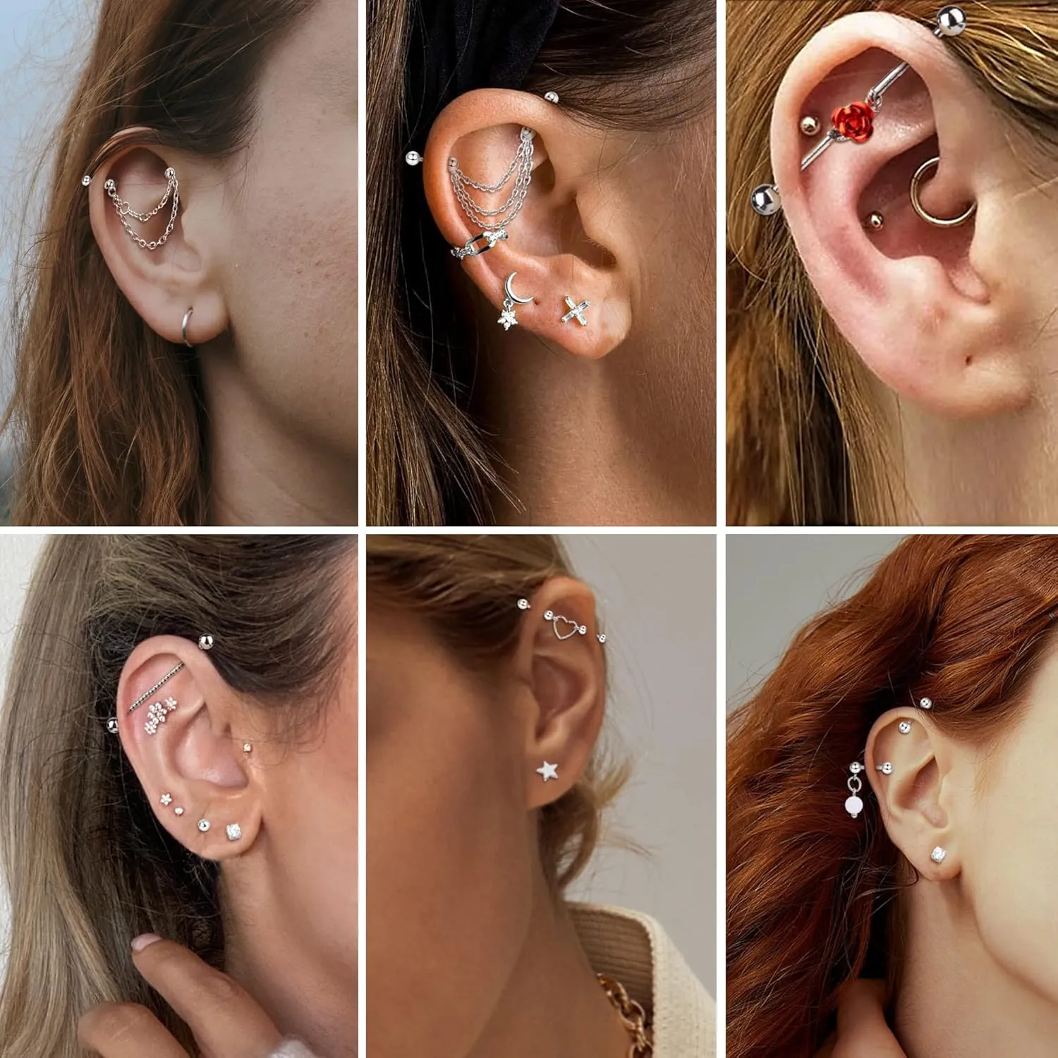 14G Industrial Piercing Jewelry Stainless Steel Industrial Earring for Women Men Snake Chain Dangle Cartilage Helix Piercing Jewelry Industrial Piercing Bar 38MM