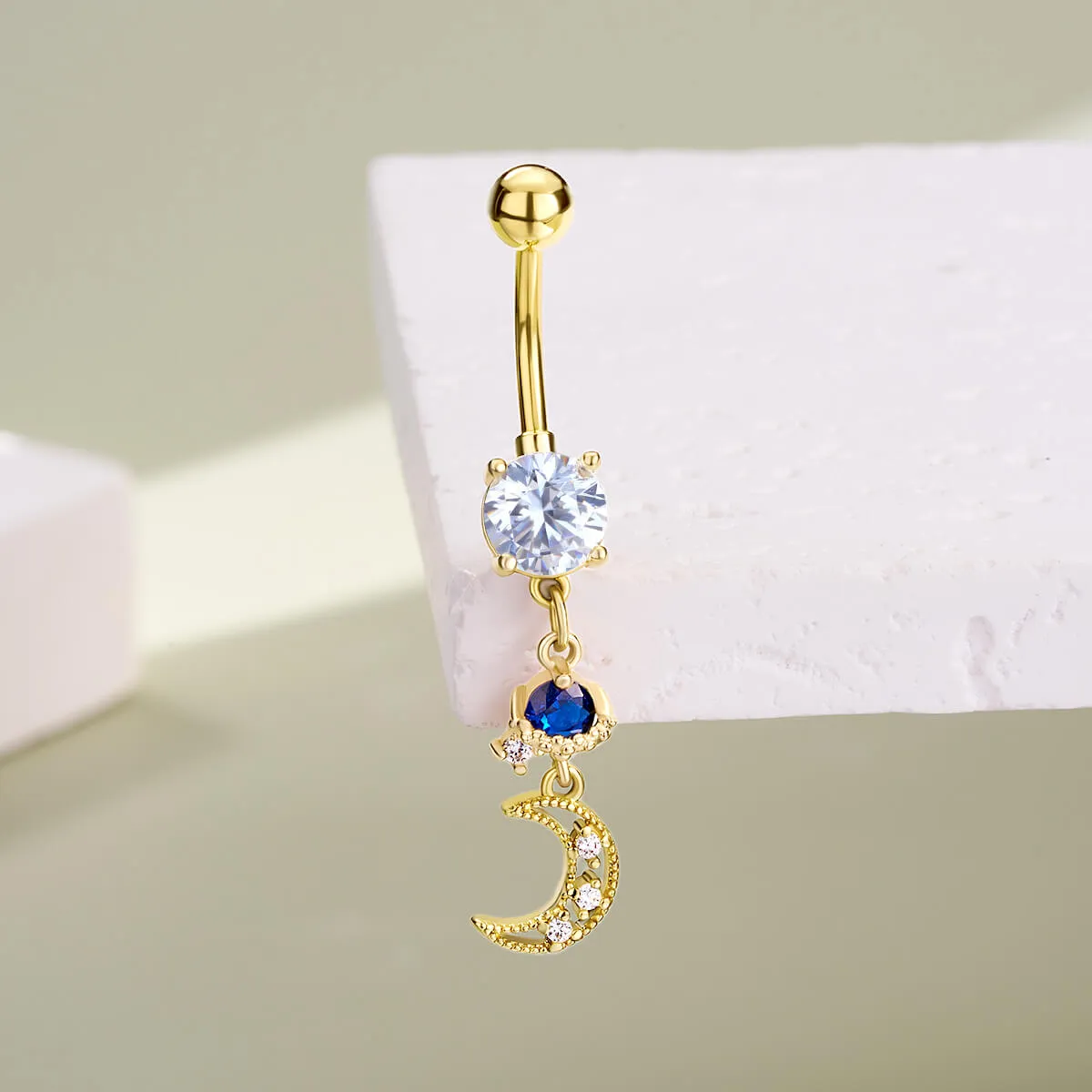 14G Moon and Saturn Dangle Celestial Belly Button Ring