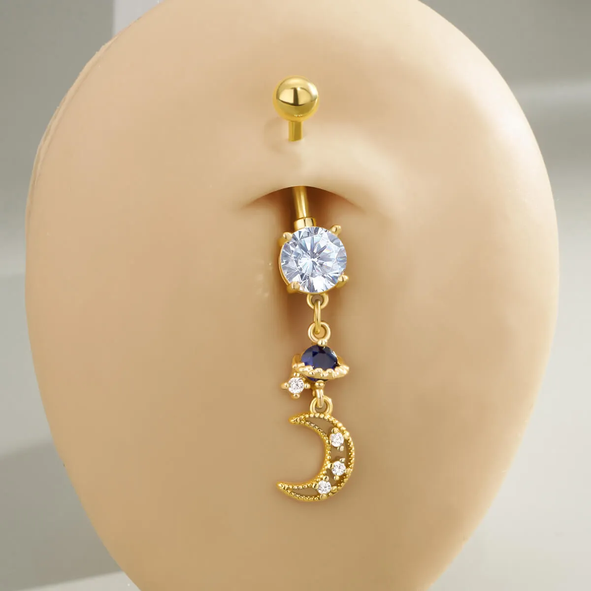 14G Moon and Saturn Dangle Celestial Belly Button Ring