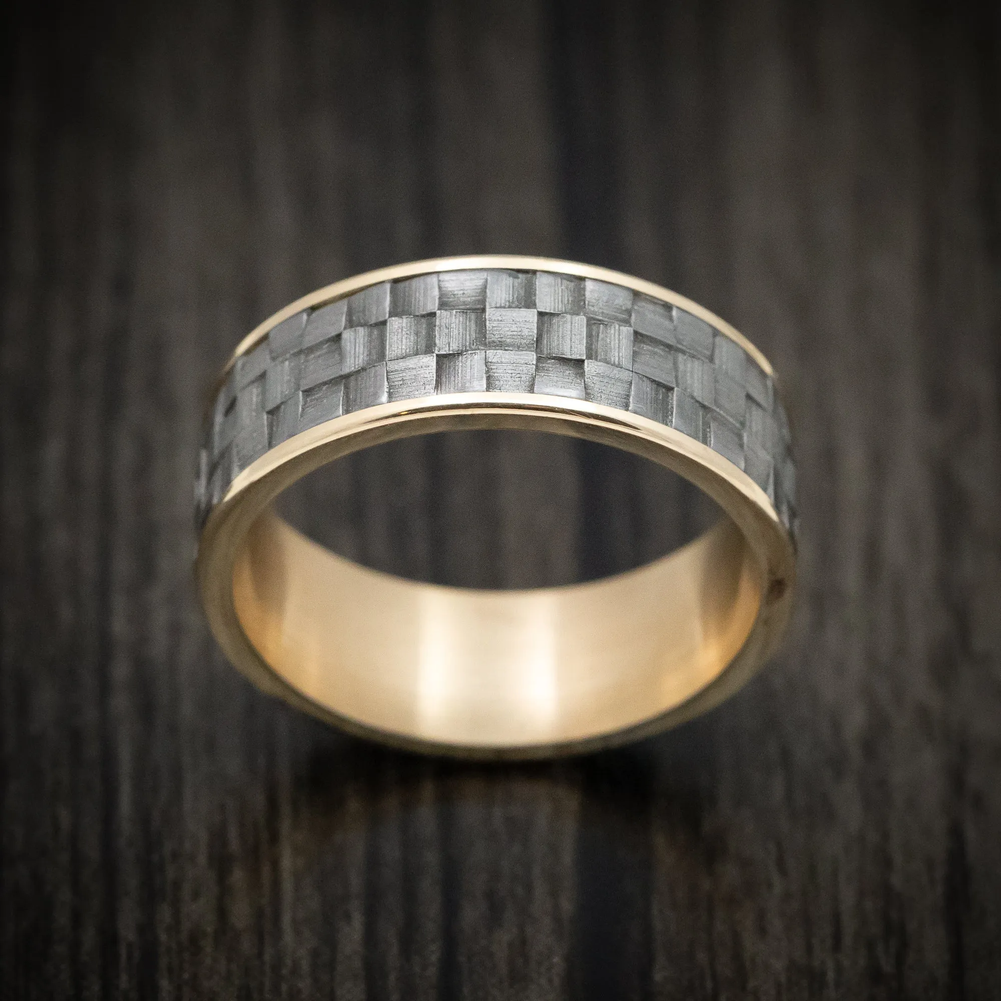 14K Gold And Tantalum Basketweave Texture Men's Ring