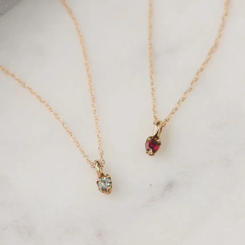 14k Gold Dainty Birthstone Necklace