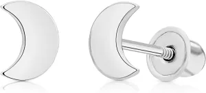 14K Gold Dainty Small Mini Crescent Moon Stud Earrings Minimalist with Screw-backing