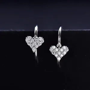 14K Gold Dangle Diamond Earrings for Women with Heart Design, VVS1, D-color - Small Crushed Diamond Ear Hooks