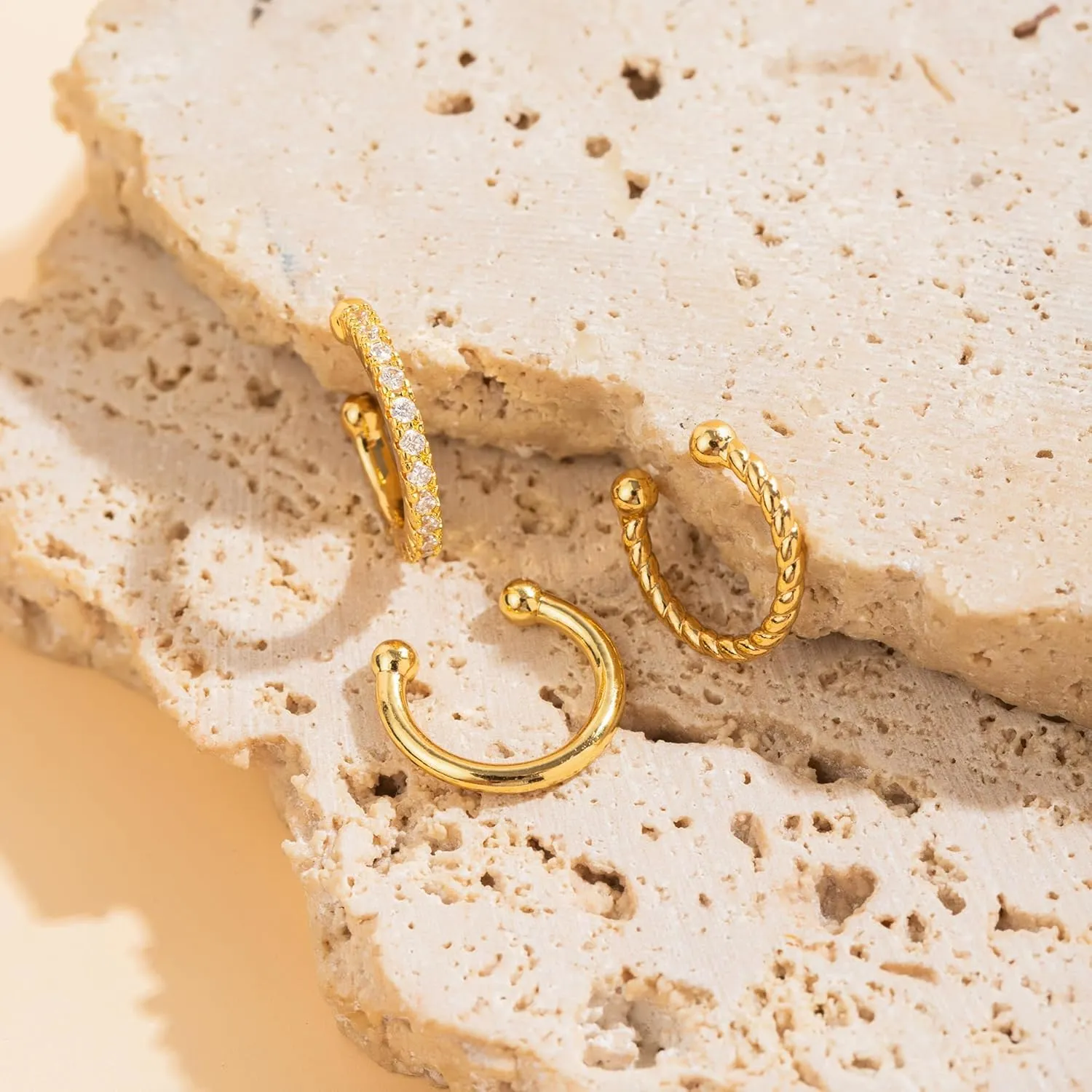 14K Gold Ear Cuffs Non Piercing for Women - Gold Hoop Earrings with Cubic Zirconia - Trendy Non Tarnish Hypoallergenic Fake Earrings - Good Gift for Women