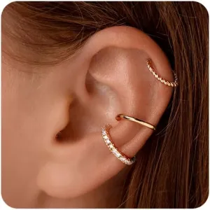 14K Gold Ear Cuffs Non Piercing for Women - Gold Hoop Earrings with Cubic Zirconia - Trendy Non Tarnish Hypoallergenic Fake Earrings - Good Gift for Women
