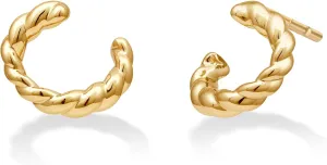 14K Gold or Platinum Plated Huggie Ear Cuff for Women with Round Cubic Zirconia