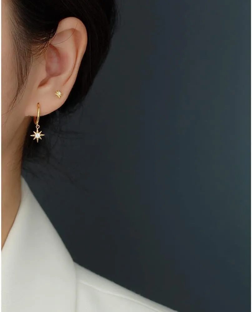 14K Gold Overlay S925 Silver Star Diamond Drop Earrings, 0.12 Carat Ideal Cut, Internally Flawless D-color - From our Celestial Collection for Stellar Beauty