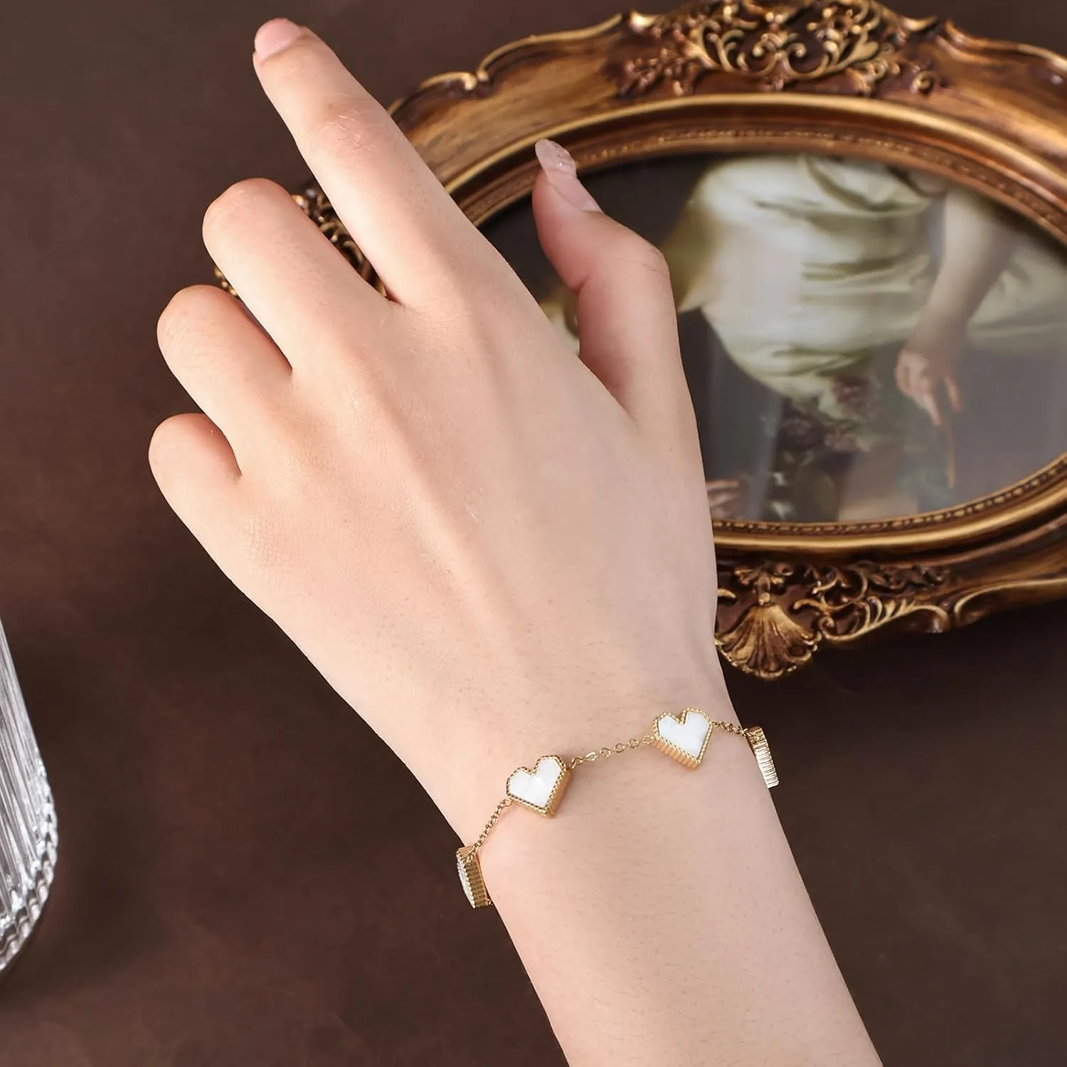 14K Gold Plated Heart Bracelet for Women Love Friendship Adjustable Link Chain Bracelets Gifts Trendy for Women Teen Girls