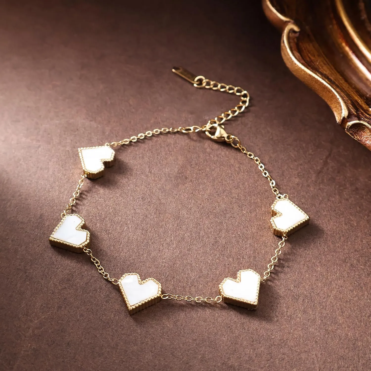 14K Gold Plated Heart Bracelet for Women Love Friendship Adjustable Link Chain Bracelets Gifts Trendy for Women Teen Girls