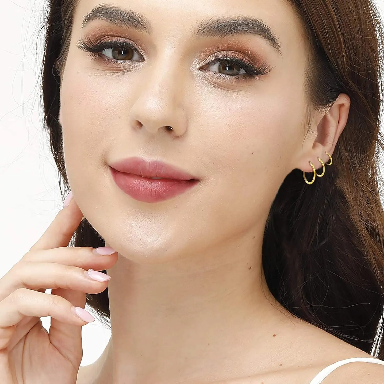 14K Gold Plated Hoop Earrings for Women, 4 Pairs Sterling Silver Post Small Hoops, Gold Huggie Earrings Set for Women Men (13mm 15mm 20mm 25mm)