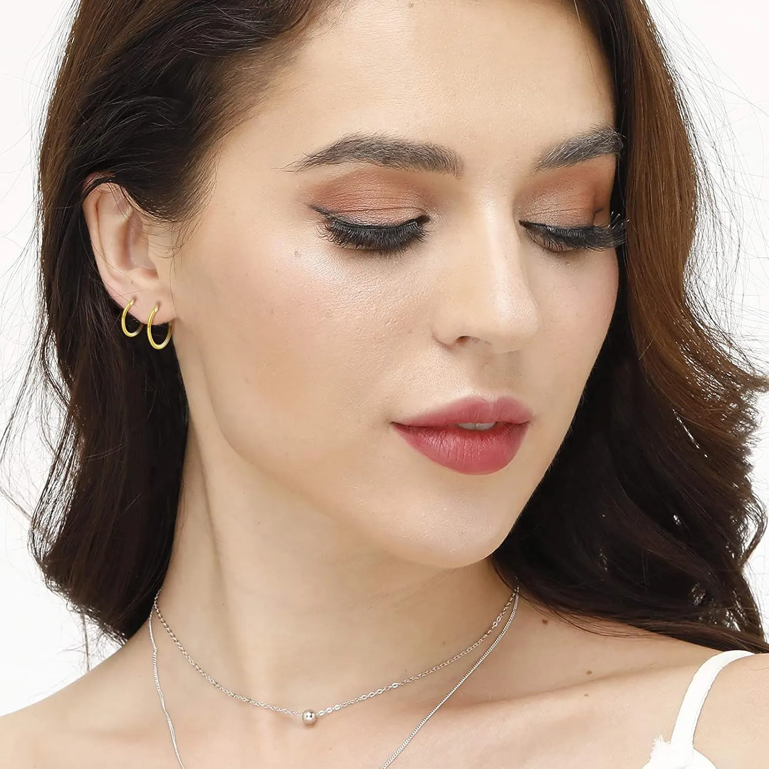 14K Gold Plated Hoop Earrings for Women, 4 Pairs Sterling Silver Post Small Hoops, Gold Huggie Earrings Set for Women Men (13mm 15mm 20mm 25mm)