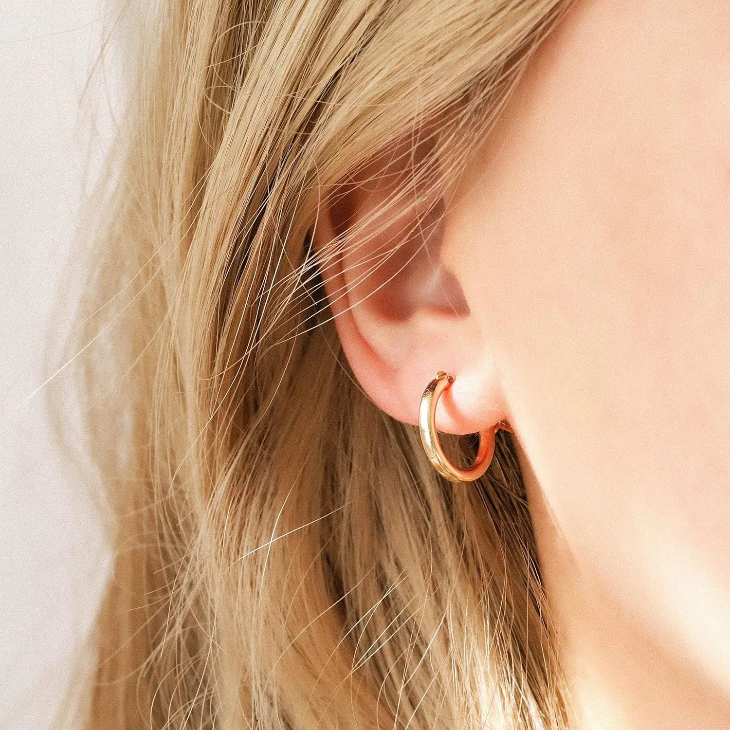 14K Gold Plated Hoop Earrings for Women, 4 Pairs Sterling Silver Post Small Hoops, Gold Huggie Earrings Set for Women Men (13mm 15mm 20mm 25mm)