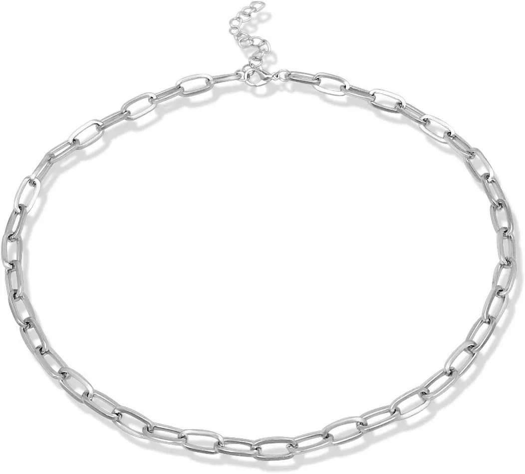 14K Gold Plated Paperclip Alloy Link Chain Choker Necklace Bracelet Earrings Set Punk Oval Dainty Chunky Chain Flat Link Costume Jewelry Set for Women Men Party Gifts Jewelry