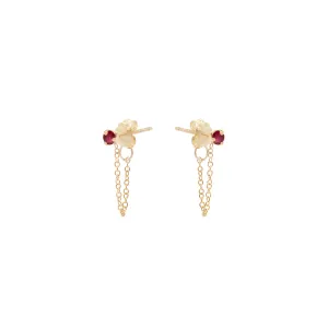 14k Prong Ruby Chain Huggie Earrings
