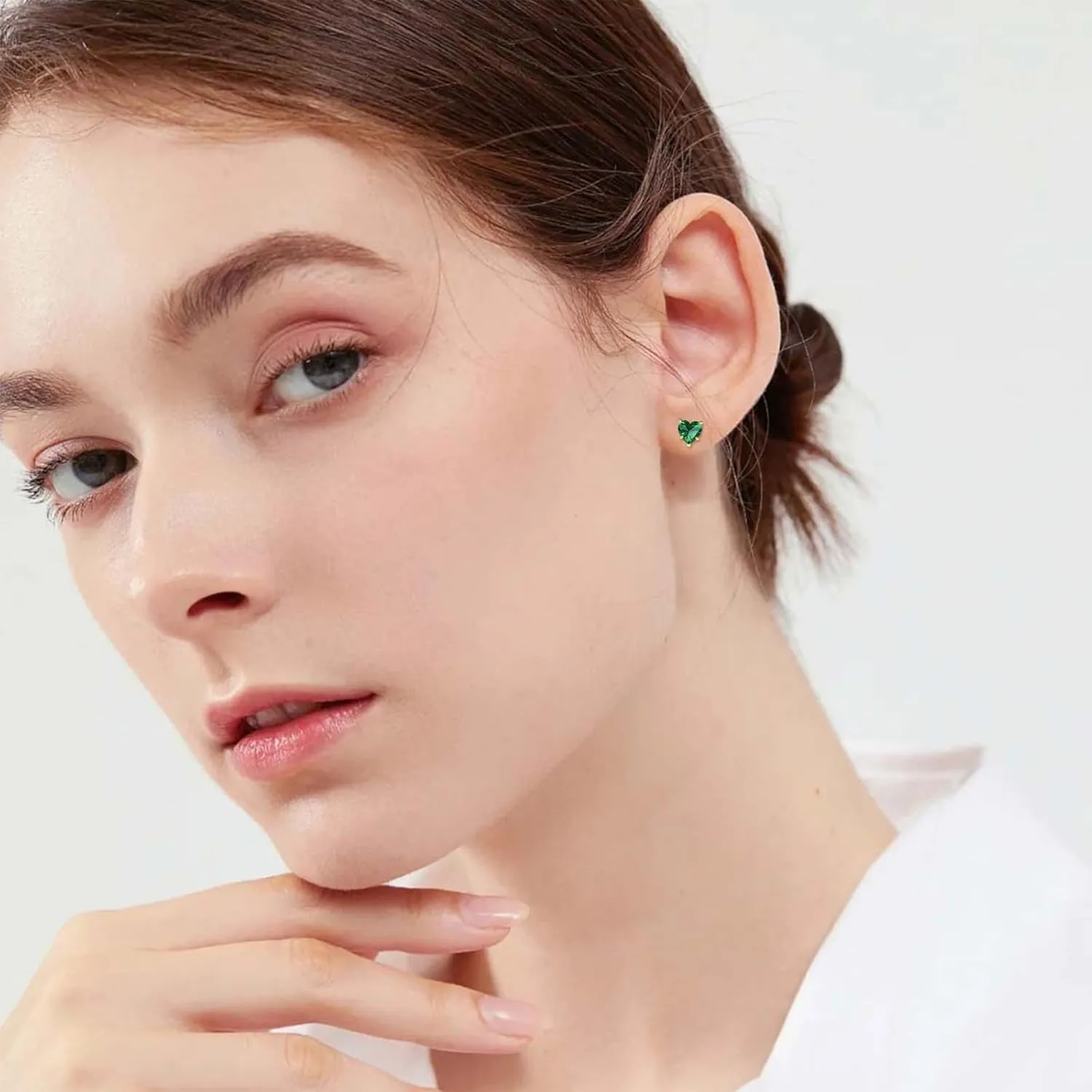 14k Real Gold Love Heart Gemstone Birthstone Stud Earrings for Women 1 carat Heart-cut Created Birthstone Earrings Jewelry Gifts for Anniversary Birthday Valentine Gift for Her Wife
