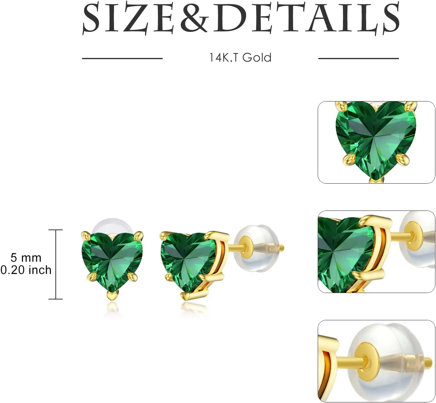 14k Real Gold Love Heart Gemstone Birthstone Stud Earrings for Women 1 carat Heart-cut Created Birthstone Earrings Jewelry Gifts for Anniversary Birthday Valentine Gift for Her Wife