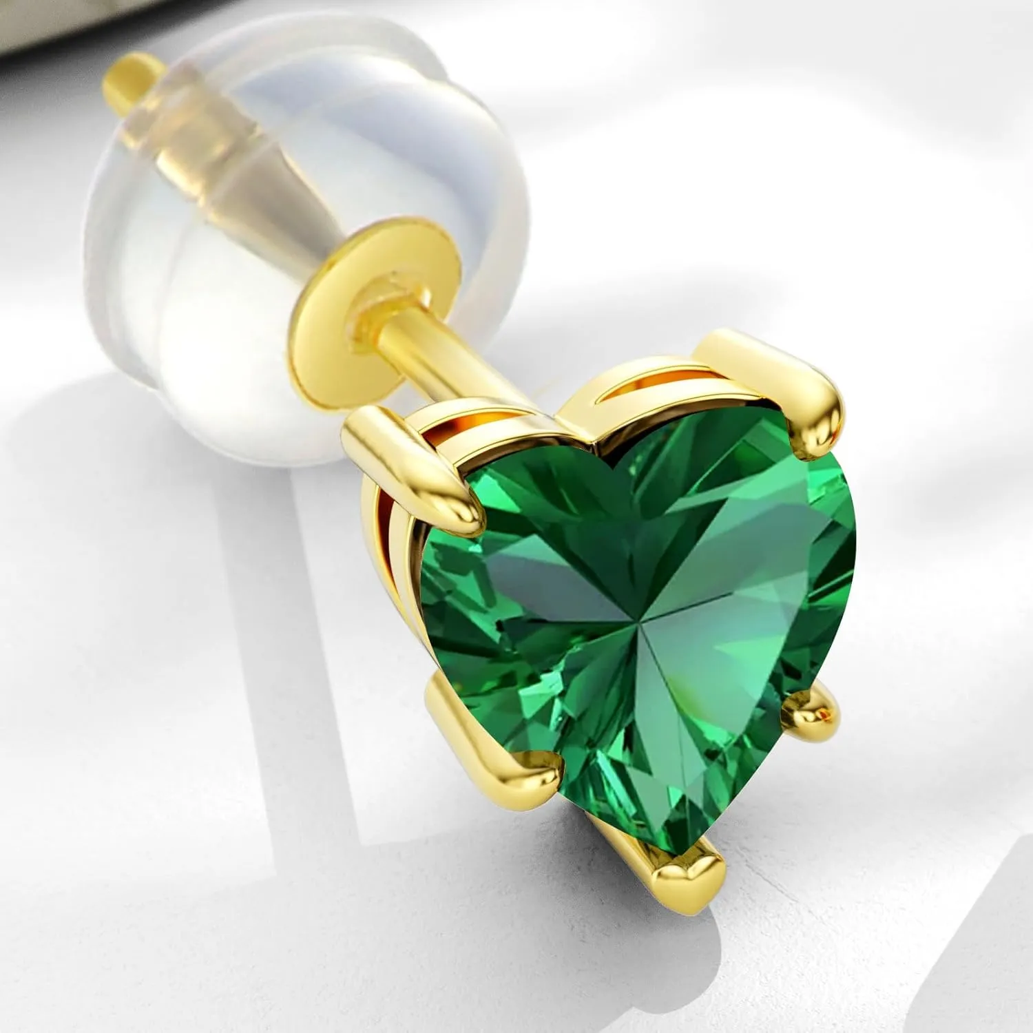 14k Real Gold Love Heart Gemstone Birthstone Stud Earrings for Women 1 carat Heart-cut Created Birthstone Earrings Jewelry Gifts for Anniversary Birthday Valentine Gift for Her Wife
