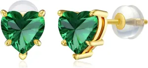 14k Real Gold Love Heart Gemstone Birthstone Stud Earrings for Women 1 carat Heart-cut Created Birthstone Earrings Jewelry Gifts for Anniversary Birthday Valentine Gift for Her Wife