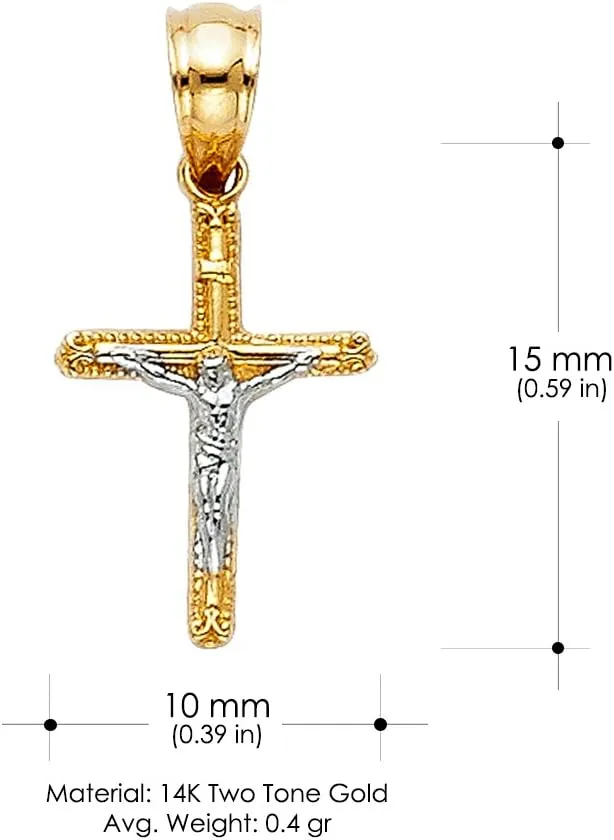 14K Two Tone Gold Jesus Crucifix Cross Pendant with 1.9mm Figaro 3 1 Chain Chain Necklace