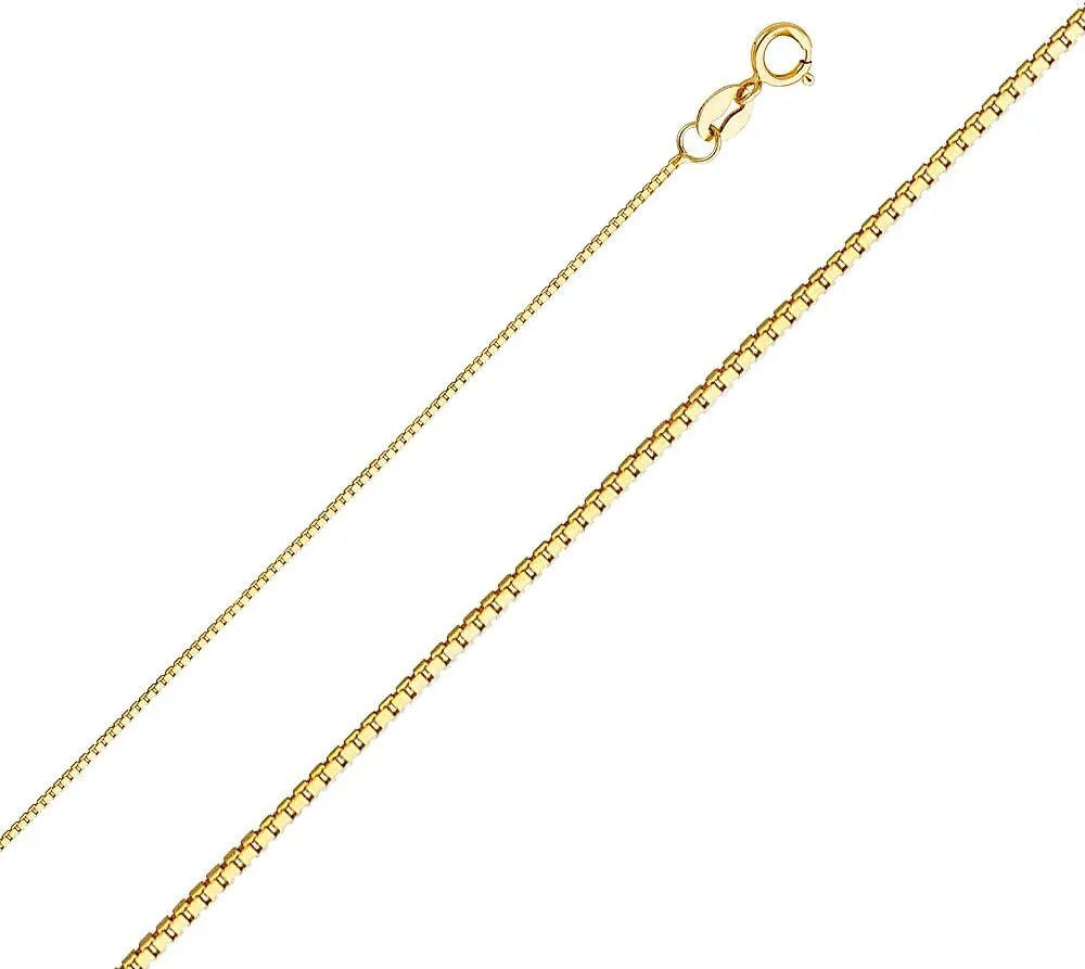 14K Two Tone Gold Jesus Crucifix Cross Religious Charm Pendant with 0.6mm Box Chain Necklace