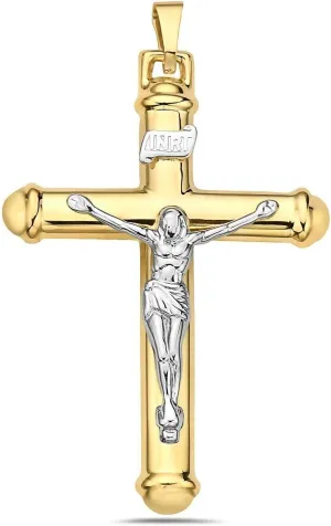 14K Two Toned Gold Capped Jesus & INRI on Cross Pendant Model_X_Fashion-1294