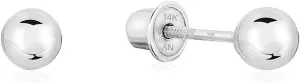 14k White Gold Ball Stud Earrings with Secure Screw-backs