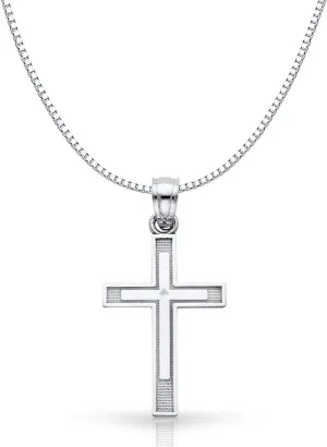 14K White Gold Cross Pendant Necklace with 0.8mm Box Chain