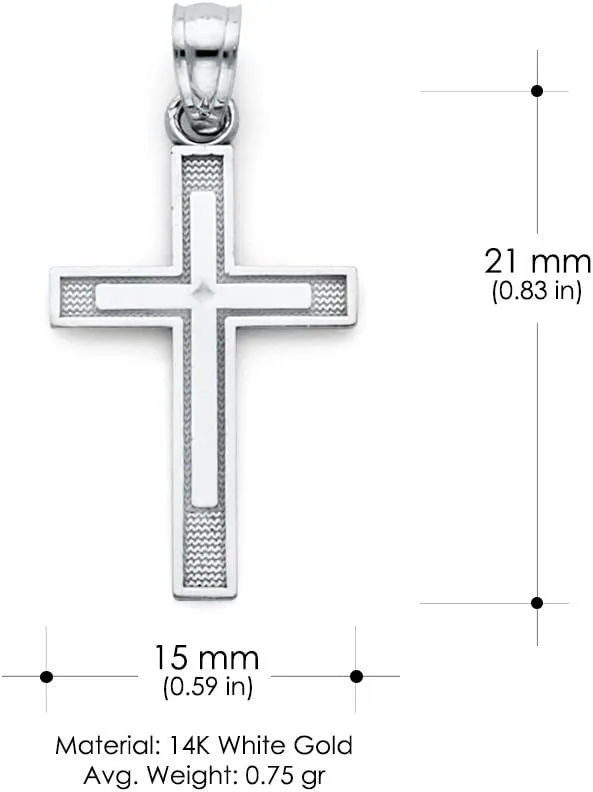 14K White Gold Cross Pendant Necklace with 0.8mm Box Chain