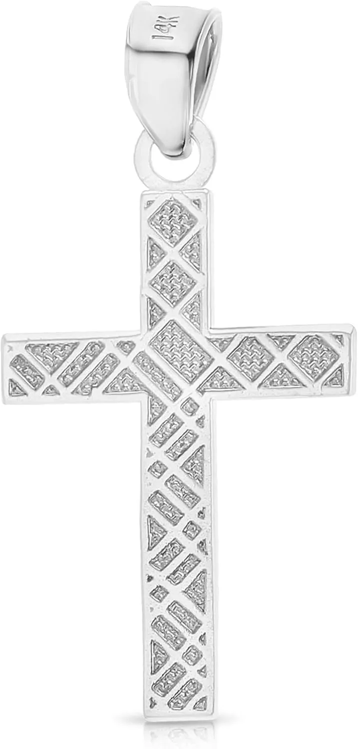 14K White Gold Cross Pendant Necklace with 0.8mm Box Chain