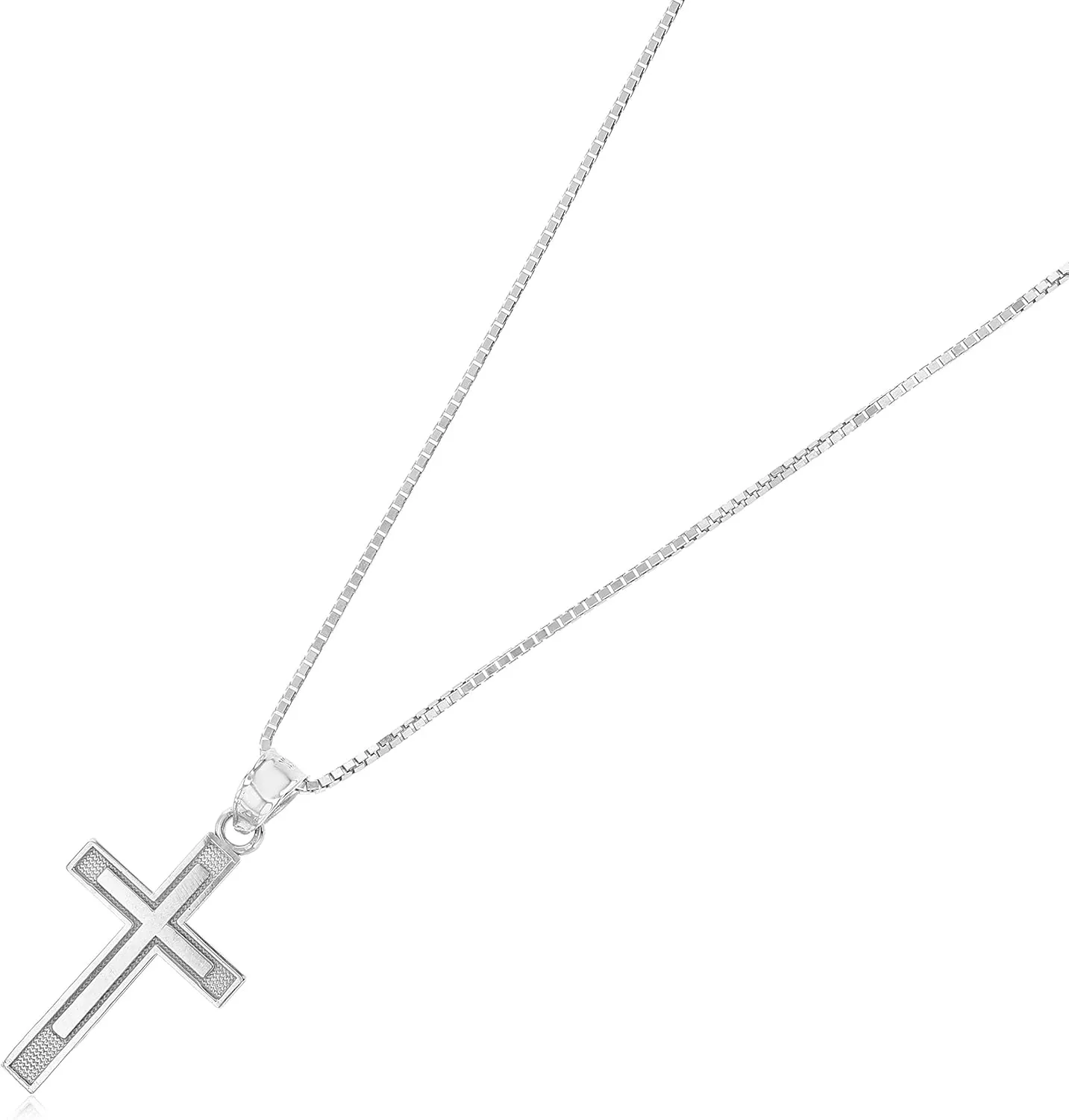 14K White Gold Cross Pendant Necklace with 0.8mm Box Chain